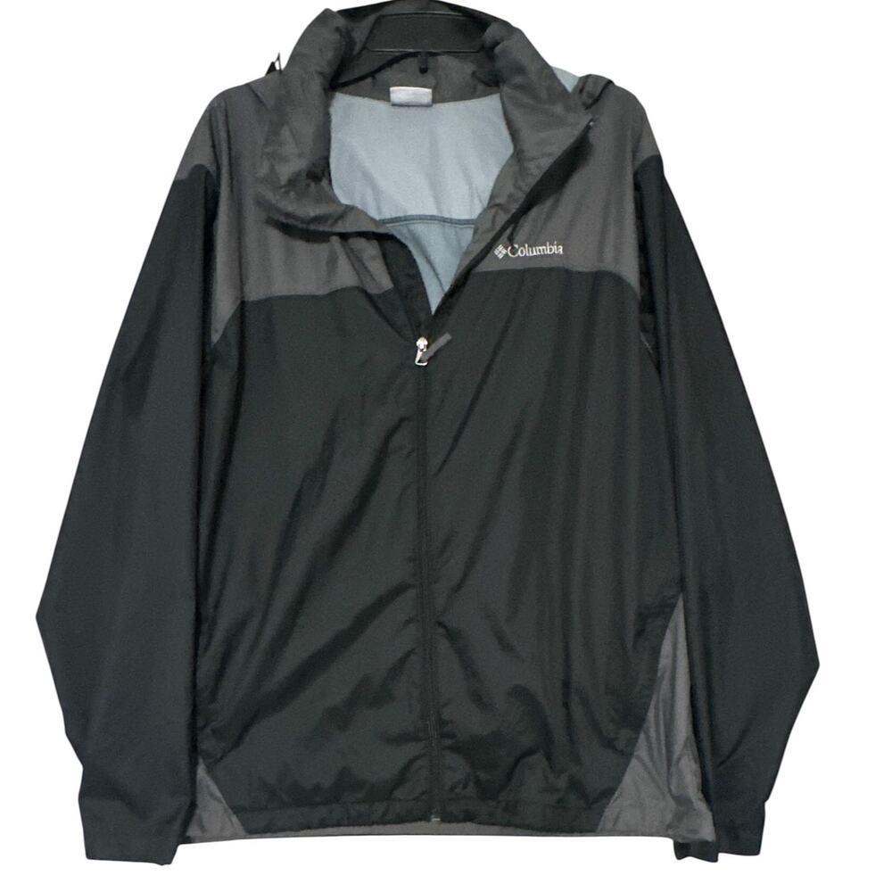 Columbia Glennaker Lake Rain Jacket Men XL Black Gray Packable Hooded Raincoat